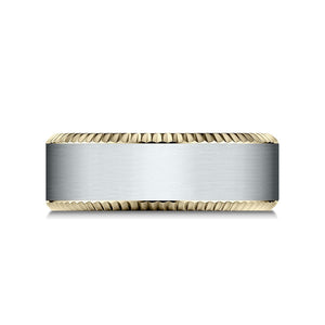 8mm Satin Finish Carved Wedding Band, in 14K White Gold | RockHer