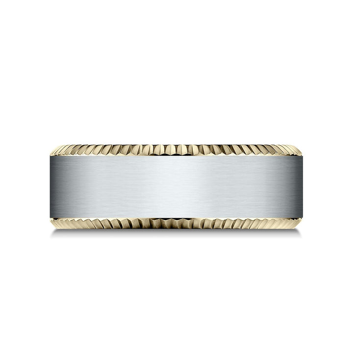 8mm Satin Finish Carved Wedding Band, in 14K White Gold | RockHer