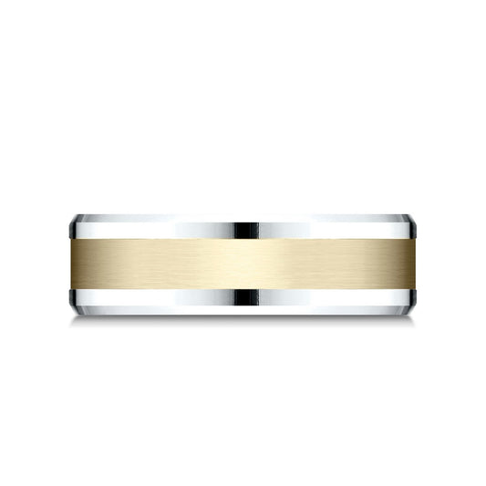 14k Two Tone 6mm Comfort Fit Drop Bevel Satin Finish Design Band