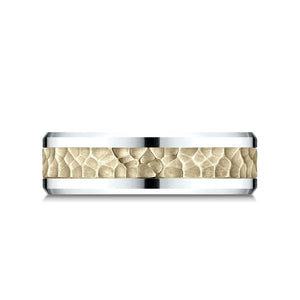 6mm Hammered Finish Carved Wedding Band, in 14K White Gold | RockHer
