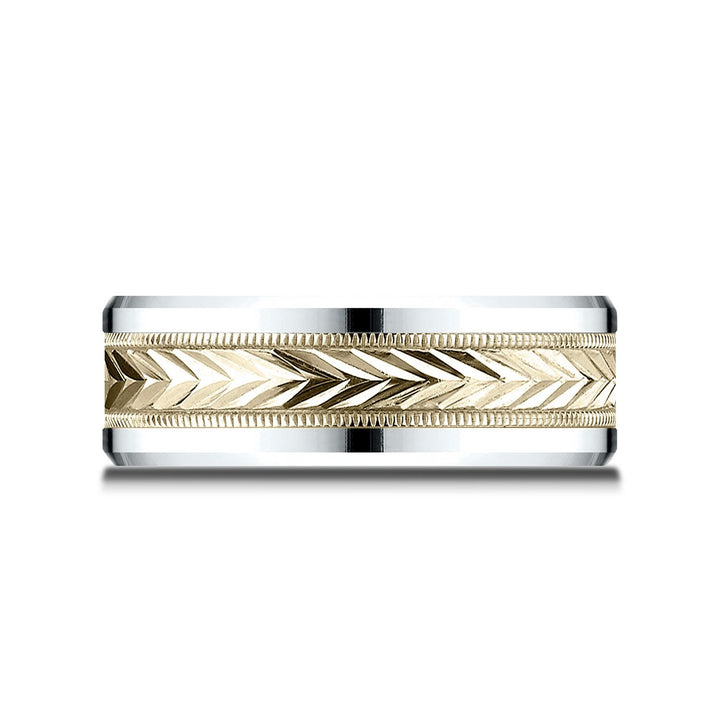 8mm Drop Bevel Wheat Pattern Carved Wedding Band, in 14K White Gold | RockHer