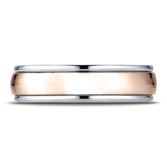 14k Two-toned 6mm Comfort-fit High Polished Carved Design Band