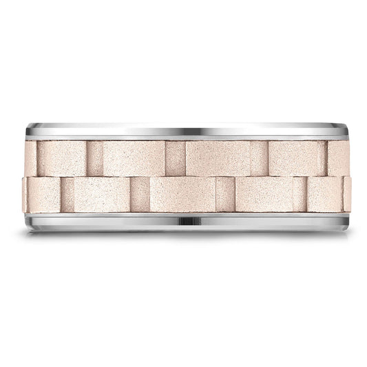 14k Two-toned 8mm Comfort-fit Drop Bevel Sandblasted Satin Finish Chain Link Design Band