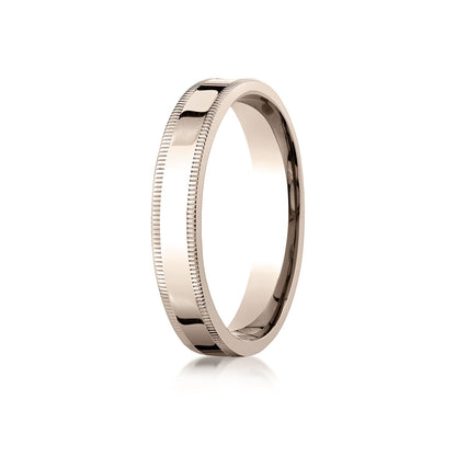 14k Rose Gold 4mm Flat Comfort-fit Ring With Milgrain