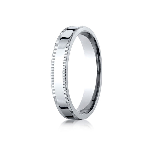 18k White Gold 4mm Flat Comfort-fit Ring With Milgrain