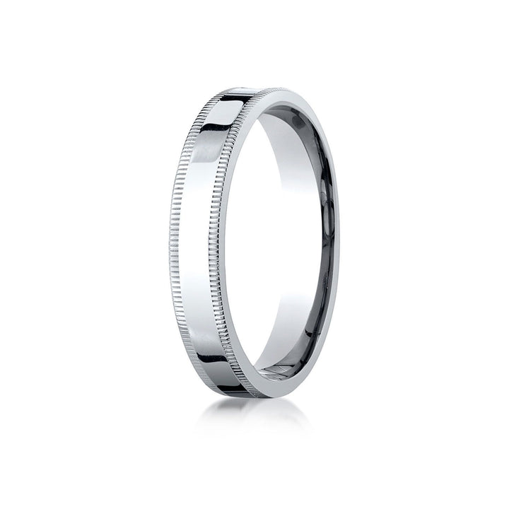 4mm Flat Milgrain Comfort-Fit Wedding Band, in 18K White Gold | RockHer