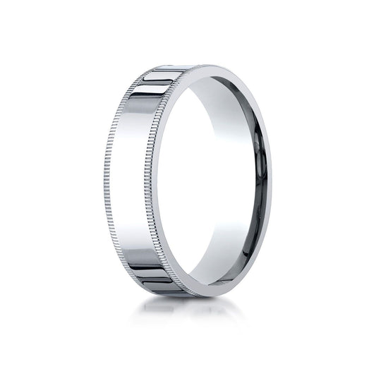 14k White Gold 6mm Flat Comfort-fit Ring With Milgrain