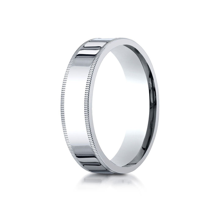 6mm Flat Milgrain Comfort-Fit Wedding Band, in 14K White Gold | RockHer