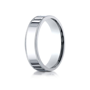 6mm Flat Milgrain Comfort-Fit Wedding Band, in 18K White Gold | RockHer