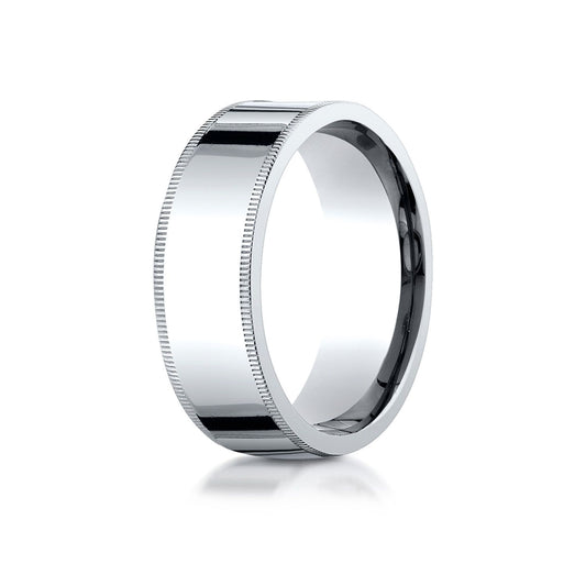 18k White Gold 8mm Flat Comfort-fit Ring With Milgrain