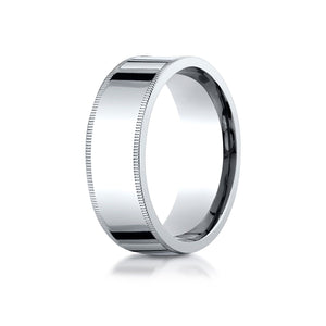 8mm Flat Milgrain Comfort-Fit Wedding Band, in 18K White Gold | RockHer