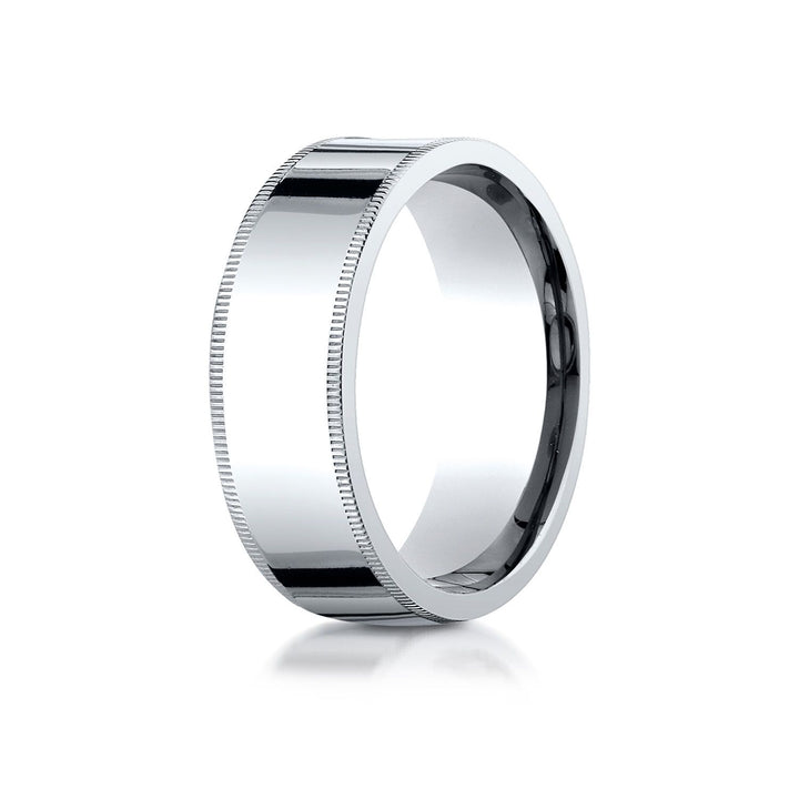 8mm Flat Milgrain Comfort-Fit Wedding Band, in 18K White Gold | RockHer