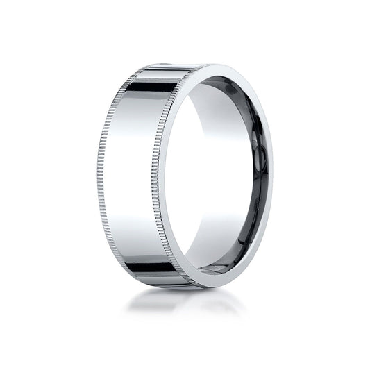 14k White Gold 8mm Flat Comfort-fit Ring With Milgrain