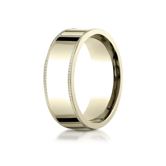 18k Yellow Gold 8mm Flat Comfort-fit Ring With Milgrain