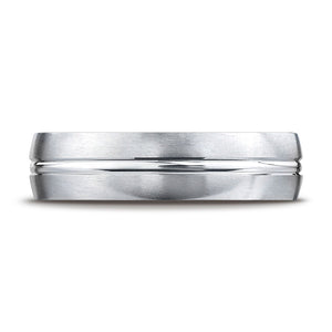 6mm Satin Finish High Polished Center Cut Carved Wedding Band, in Platinum | RockHer
