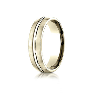 6mm Satin Finish High Polished Center Cut Carved Wedding Band, in 18K Yellow Gold | RockHer
