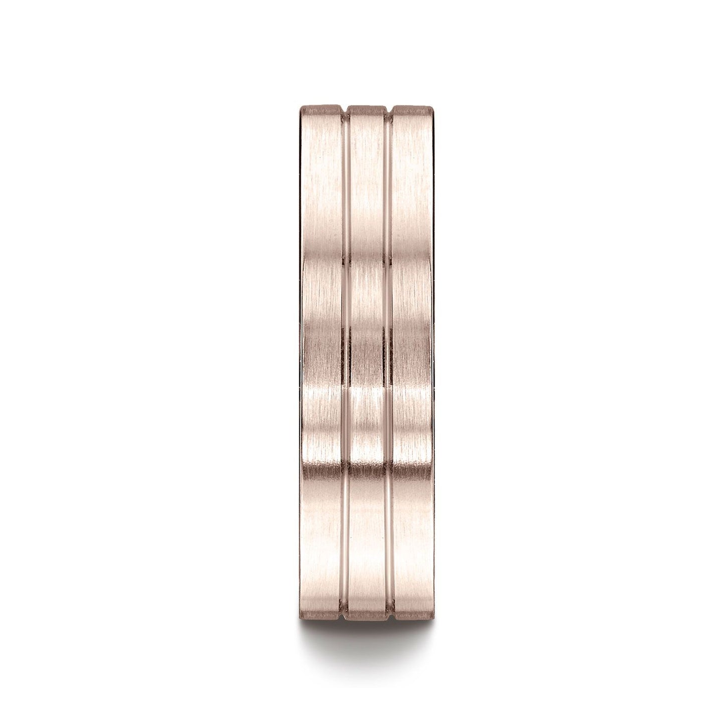 14k Rose Gold 6mm Comfort-fit Satin-finished With Parallel Center Cuts Carved Design Band