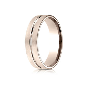 6mm Satin Finish High Polished Center Cut Carved Wedding Band, in 14K Rose Gold | RockHer