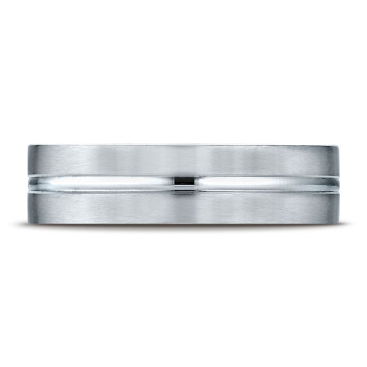 Platinum 6mm Comfort-fit Satin-finished With High Polished Center Cut Carved Design Band
