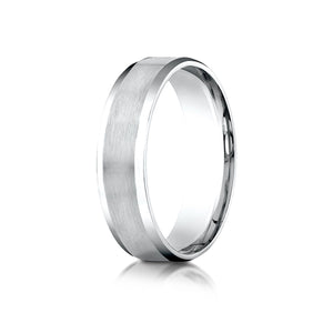 6mm Satin Finish High Polished Beveled Edge Carved Wedding Band, in 18K White Gold | RockHer