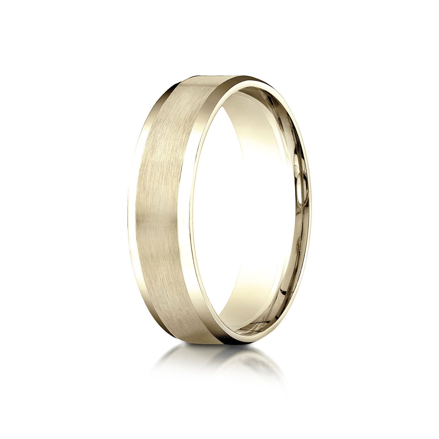 18k Yellow Gold 6mm Comfort-fit Satin-finished With High Polished Beveled Edge Carved Design Band
