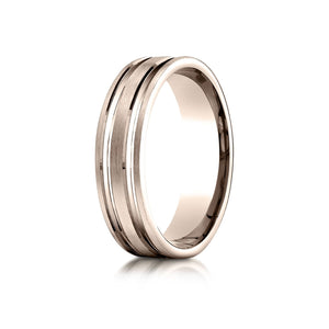 6mm Satin Finish Parallel Groove Carved Wedding Band, in 14K Rose Gold | RockHer