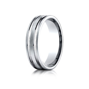 6mm Satin Finish Parallel Groove Carved Wedding Band, in 18K White Gold | RockHer