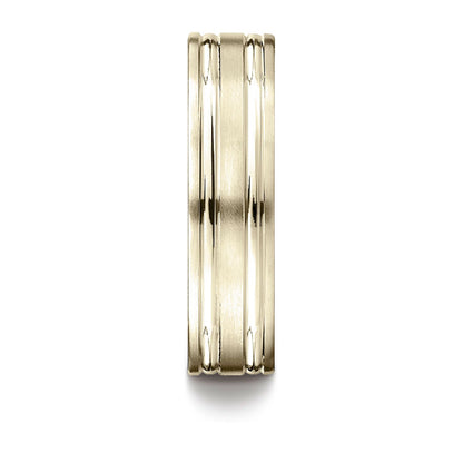 18k Yellow Gold 6mm Comfort-fit Satin-finished With Parallel Grooves Carved Design Band