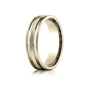 6mm Satin Finish Parallel Groove Carved Wedding Band, in 14K Yellow Gold | RockHer