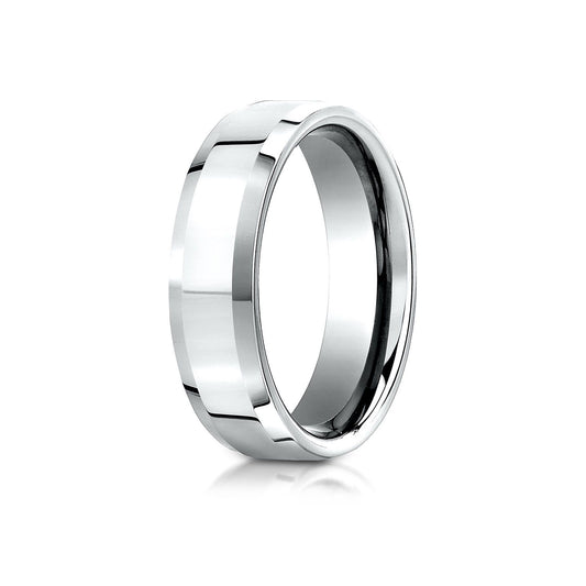 14k White Gold 6mm Comfort-fit High Polished Carved Design Band