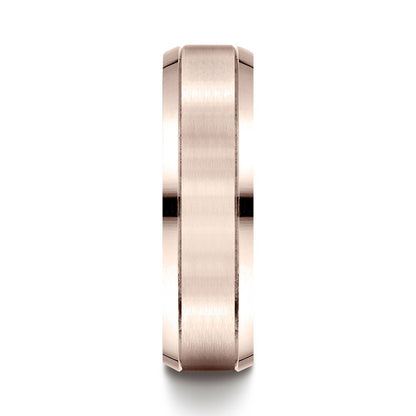 14k Rose Gold 6mm Comfort-fit Satin-finished High Polished Beveled Edge Carved Design Band