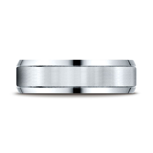 Platinum 6mm Comfort-fit Satin-finished High Polished Beveled Edge Carved Design Band