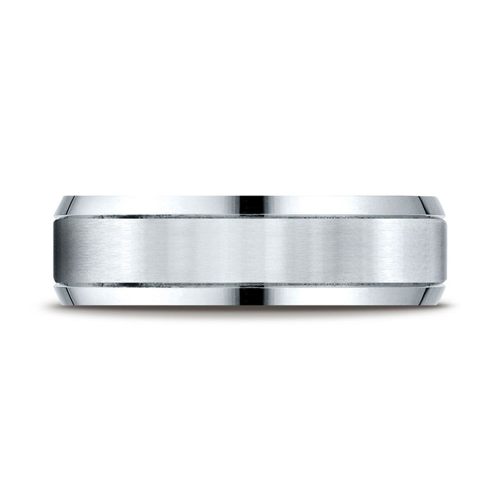 6mm Satin Finish High Polished Beveled Edge Carved Wedding Band, in Platinum | RockHer