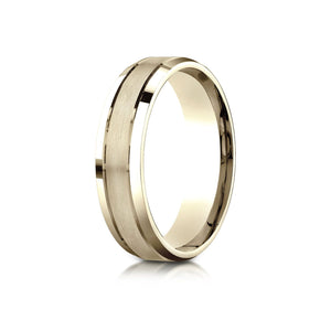 6mm Satin Finish High Polished Beveled Edge Carved Wedding Band, in 14K Yellow Gold | RockHer