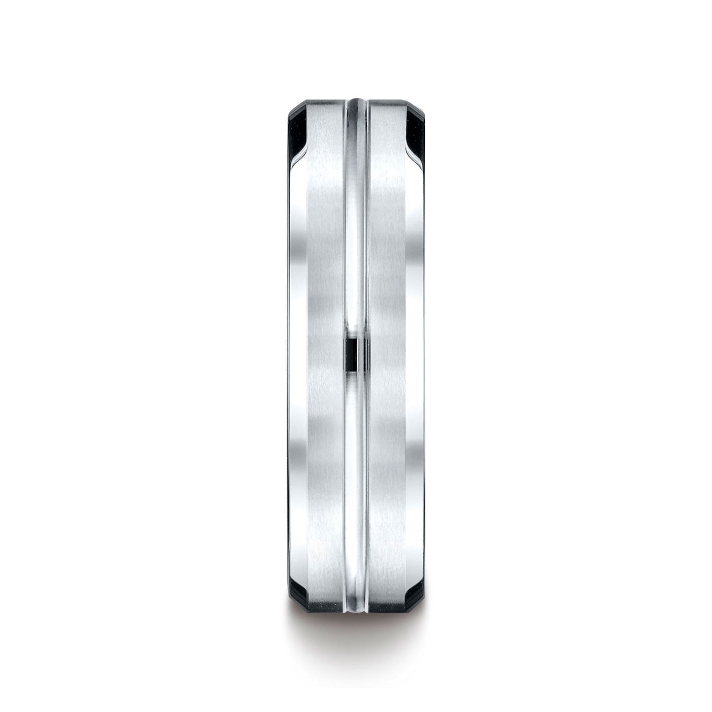 14k White Gold 6mm Comfort-fit Satin-finished With High Polished Cut Carved Design Band