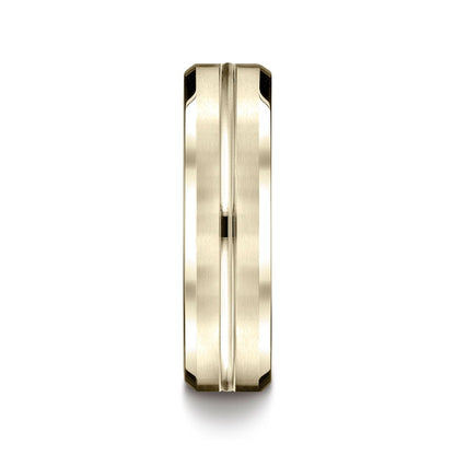 18k Yellow Gold 6mm Comfort-fit Satin-finished With High Polished Cut Carved Design Band