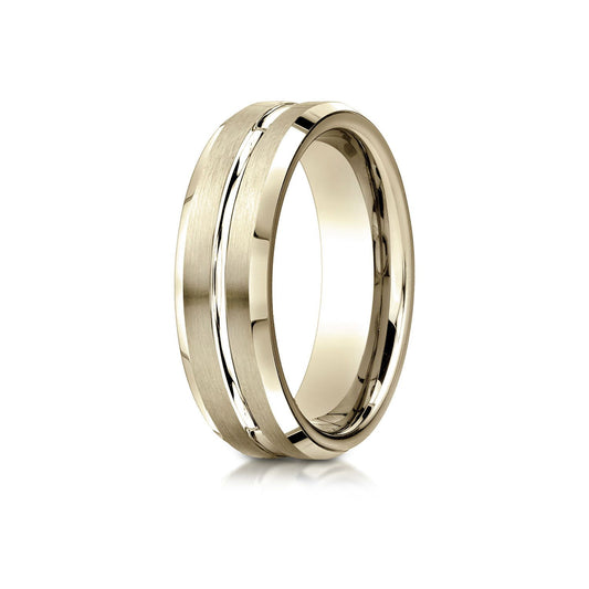 14k Yellow Gold 6mm Comfort-fit Satin-finished With High Polished Cut Carved Design Band