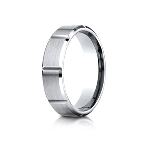 6mm Satin Finish Grooves Carved Wedding Band, in 14K White Gold | RockHer
