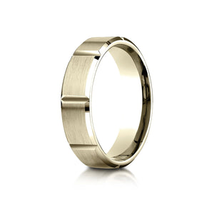 6mm Satin Finish Grooves Carved Wedding Band, in 18K Yellow Gold | RockHer