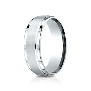 7mm Satin Finish Carved Wedding Band, in 14K White Gold | RockHer