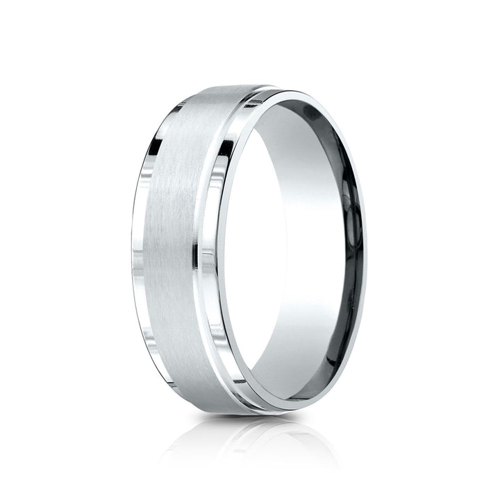 7mm Satin Finish Carved Wedding Band, in 14K White Gold | RockHer