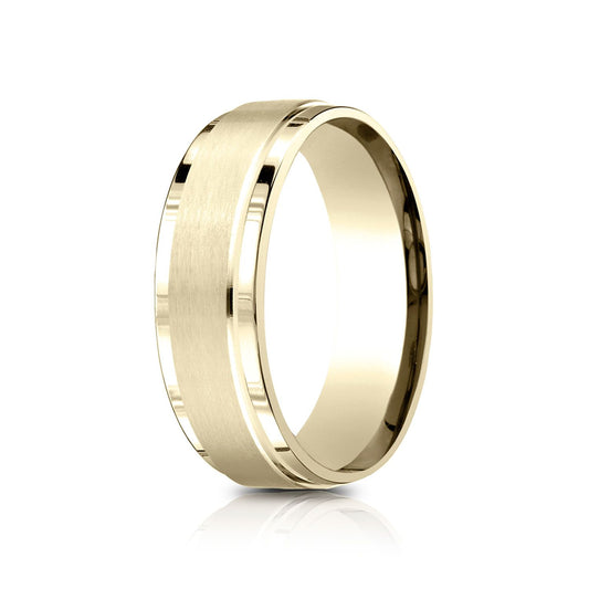 18 Karat Yellow Gold 7mm Comfort-fit Bright Edge Satin Finish Center Design Band