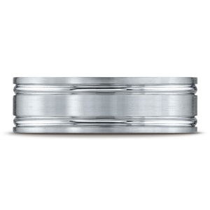 7mm Satin Finish Parallel Groove Carved Wedding Band, in Platinum | RockHer