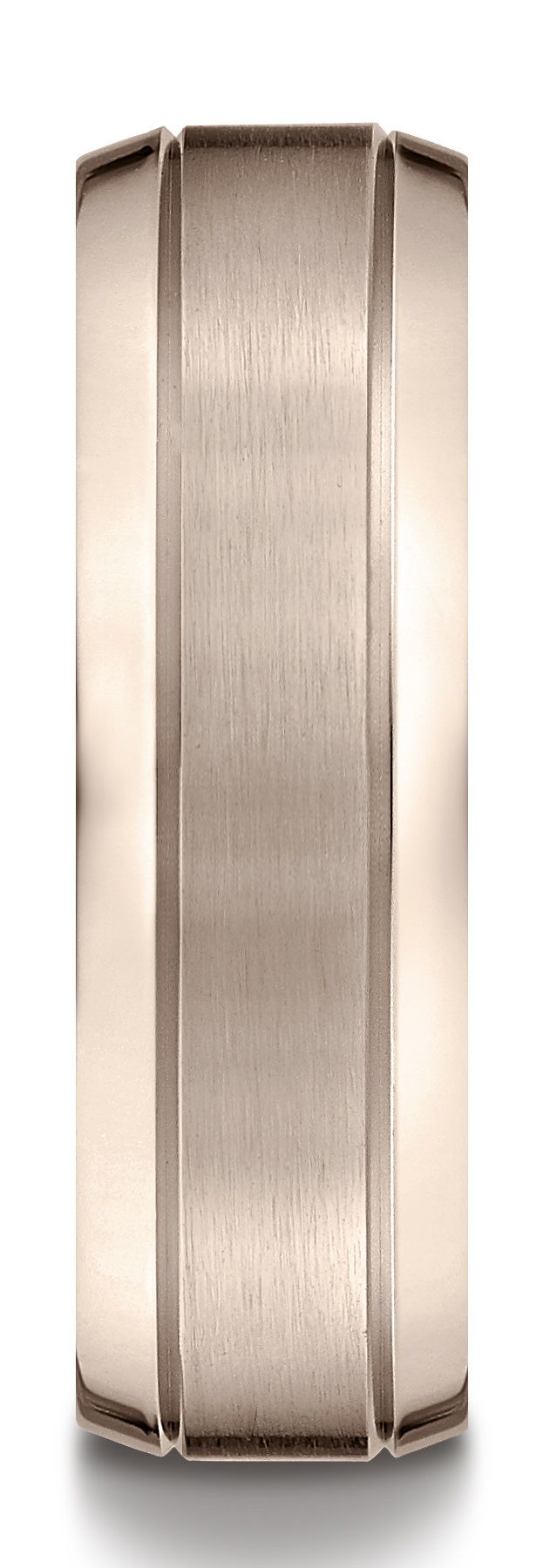 14k Rose Gold 7mm Comfort-fit Satin-finished High Polished Beveled Edge Carved Design Band