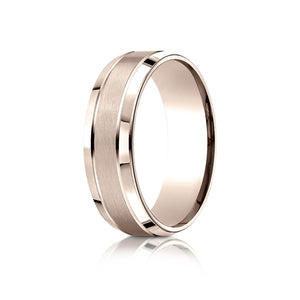 7mm Satin Finish High Polished Beveled Edge Carved Wedding Band, in 14K Rose Gold | RockHer