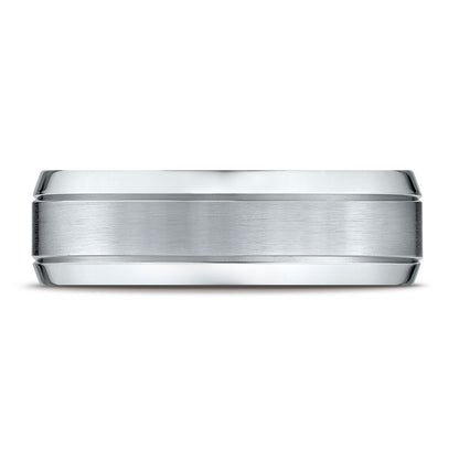 Platinum 7mm Comfort-fit Satin-finished High Polished Beveled Edge Carved Design Band