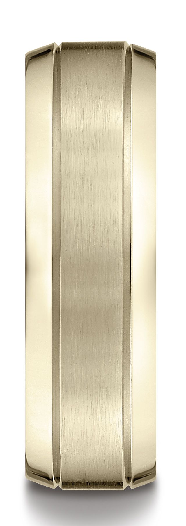 18k Yellow Gold 7mm Comfort-fit Satin-finished High Polished Beveled Edge Carved Design Band