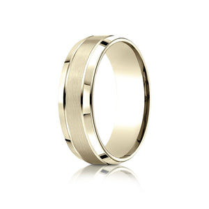7mm Satin Finish High Polished Beveled Edge Carved Wedding Band, in 14K Yellow Gold | RockHer