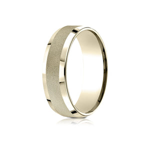 7mm High Polish Cross Hatch Center Carved Wedding Band, in 18K Yellow Gold | RockHer