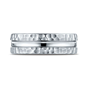 7.5mm Hammered Finish Carved Wedding Band, in Platinum | RockHer